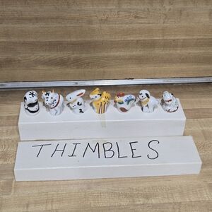 Vintage Chinese Hand Painted Zodiac Animal Shaped Thimble set of 6, PorcelainT